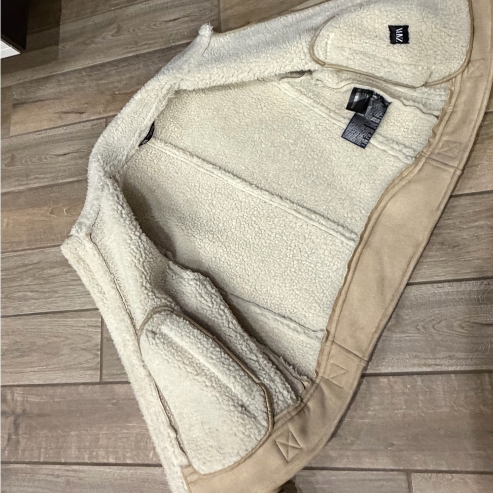 Zara double-faced faux suede jacket featuring a faux shearling collar lining XL - Picture 6 of 7